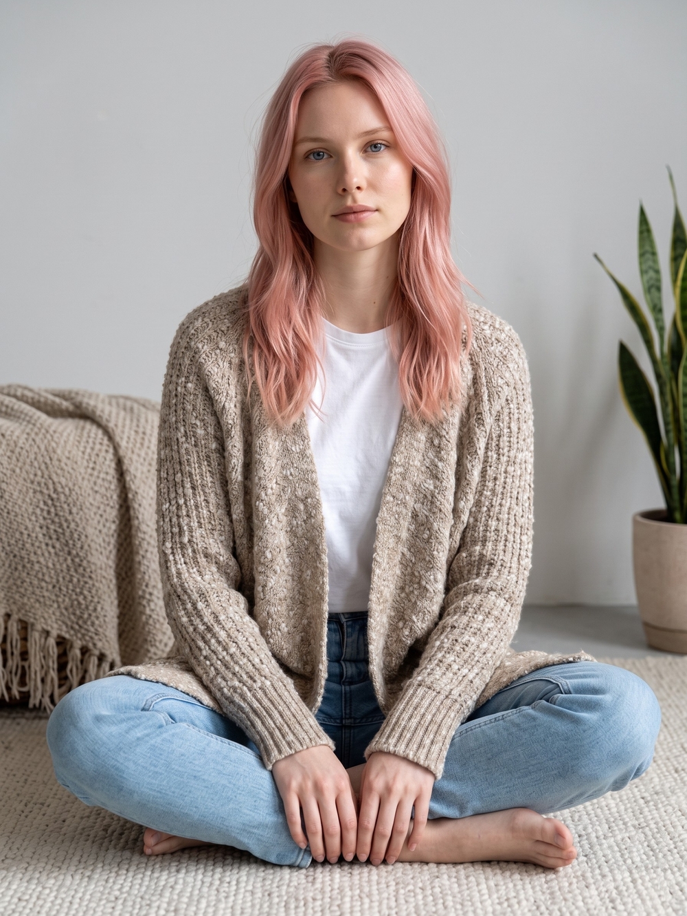 Free People Cozy Chunky Knit Cotton Wool Blend Dark Oatmeal Cardigan S